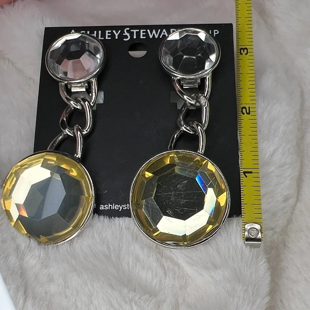Ashley Stewart Silver and Yellow Gem Earrings clip on - Picture 5 of 5